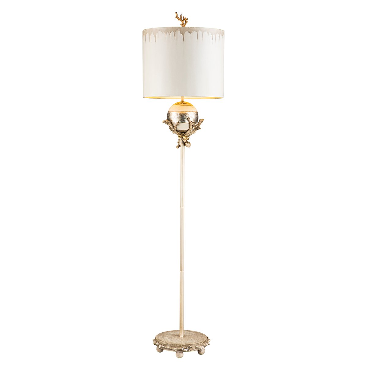 Elstead - FB-TRELLIS-FL - Trellis vloerlamp - Kitt Patina & bladzilver met crèmekleurige en kittkleurige lampenkap