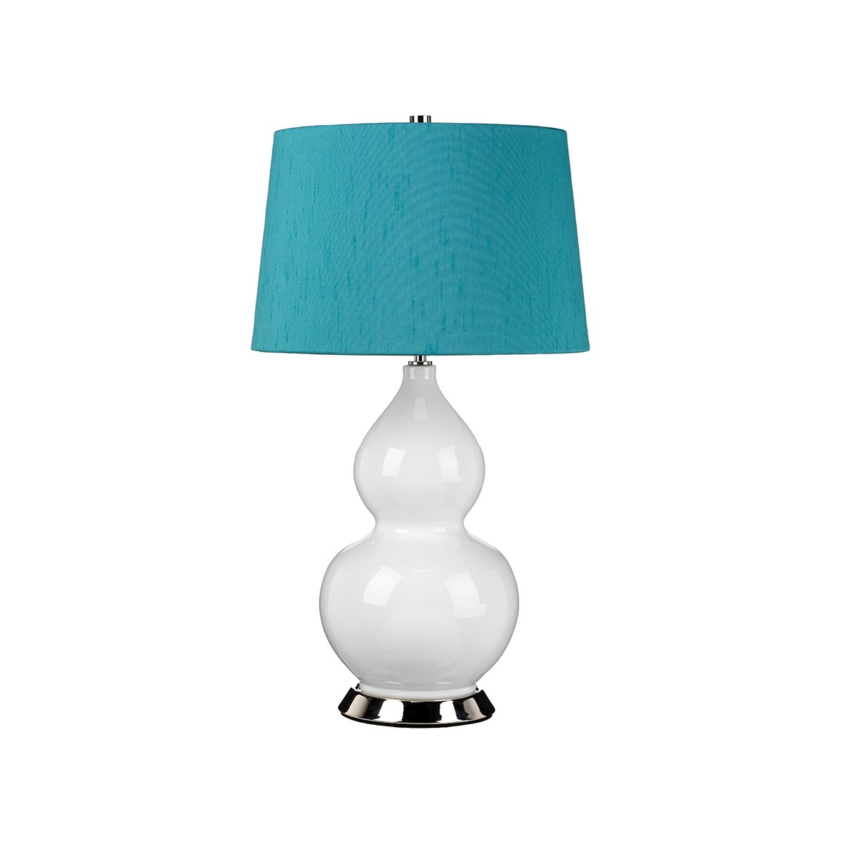 ElsteadIsla 1-lichts tafellamp - gepolijst nikkel, wit, teal met Mallard Teal lampenkap