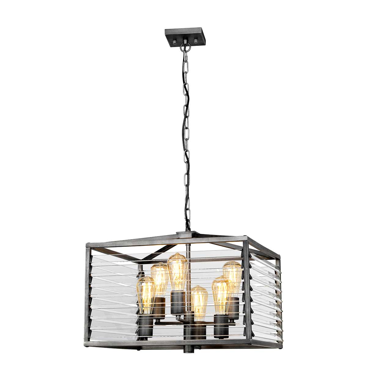 ElsteadLouvre 6 Light Pendant - Painted Gunmetal