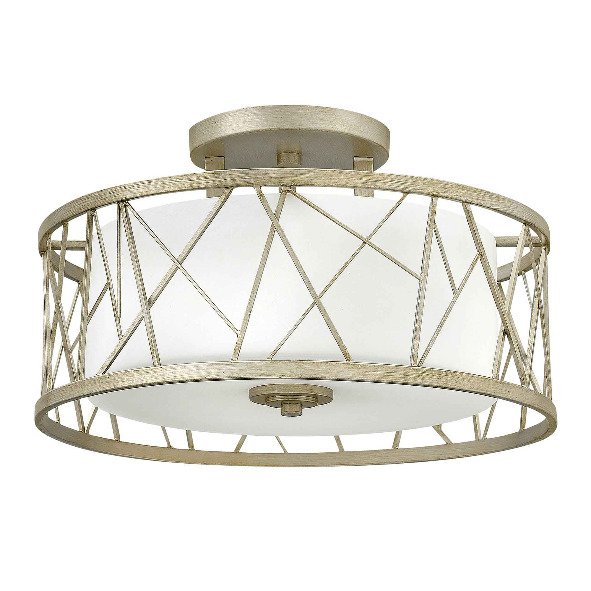 Elstead - HK-NEST-SF-SL - Nest 3 Light Semi-Flush - Silver Leaf, Linen Glass