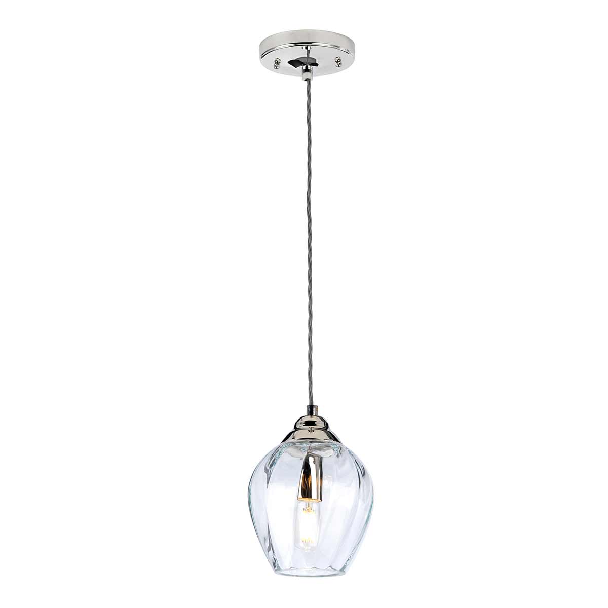 Elstead - TIBER-P-CLEAR - Tiber 1-lichts hanglamp - gepolijst nikkel/helder glas