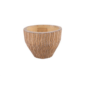Zanaya Light Brown ronde cementen pot geribbeld laag S