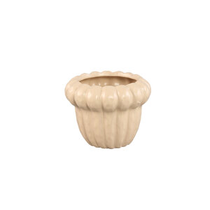 Samaran Cream ronde keramische pot geribbeld laag XXS
