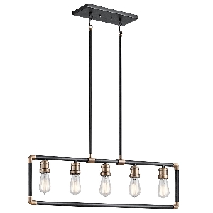 Imahn 5-lichts lineaire kroonluchter - zwart en naturel messing von Elstead