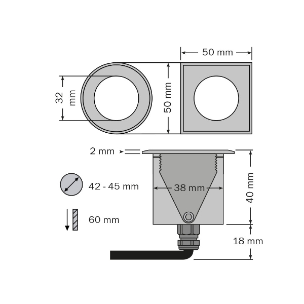 brilliance-mini LED inbouwspot, vierkant der Firma dot-spot