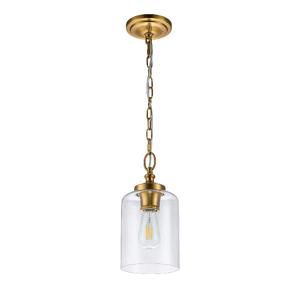 Hounslow 1 lichte mini-hanglamp - Geborsteld messing der Firma Elstead