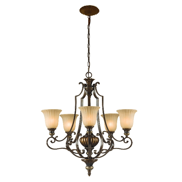 Kelham Hall 5-lichts opwaartse kroonluchter - Firenze Gold/British Bronze der Firma Elstead