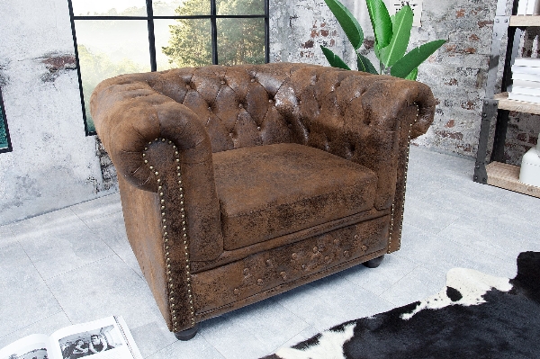 Fauteuil CHESTERFIELD antieke look bruin der Firma Casa Élite