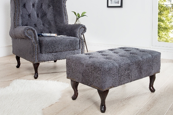 Voetenbank CHESTERFIELD antieke look microvezel grijs der Firma Casa Élite